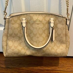 Tan/beige, gold Coach shoulder bag